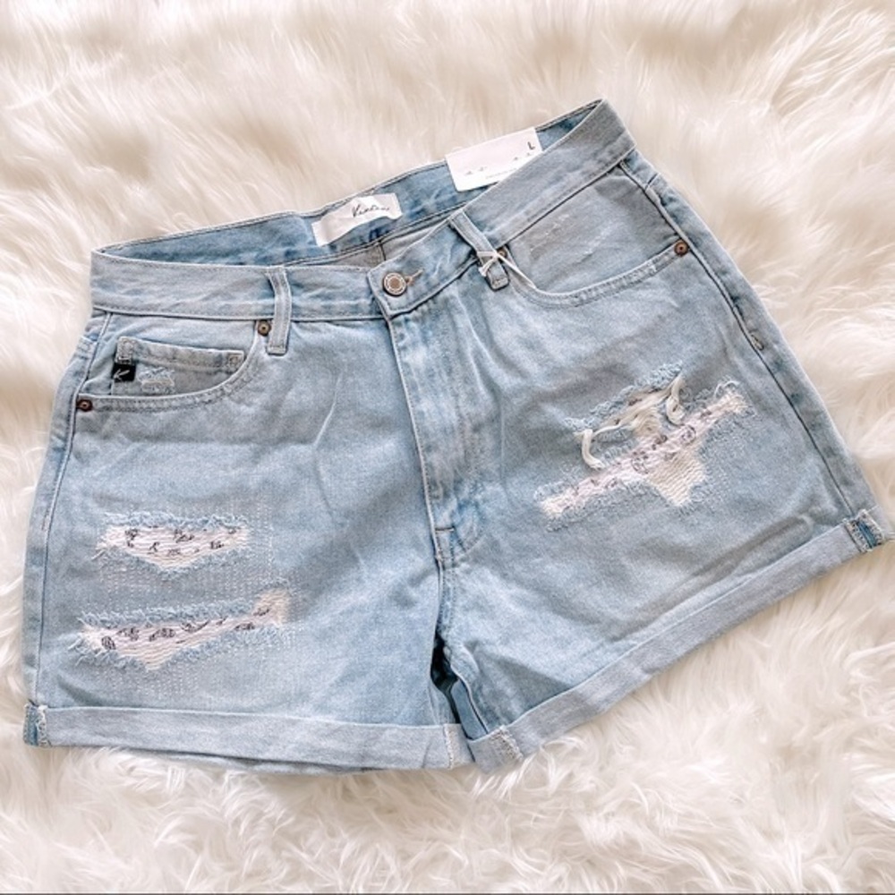 KanCan Ripped Cuff Denim Shorts